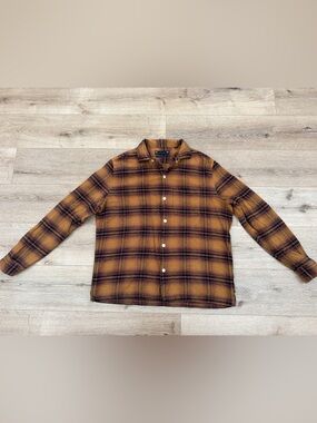 All Saints Plaid Button-Up Shirt in Mustard and Black